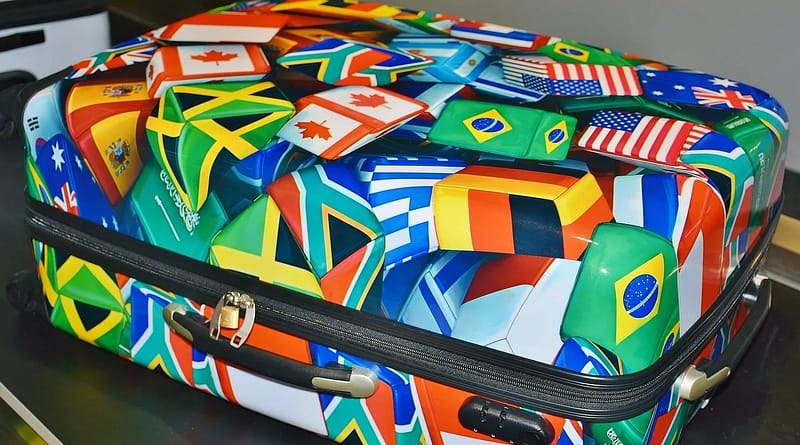 suitcase, luggage, multicoloured